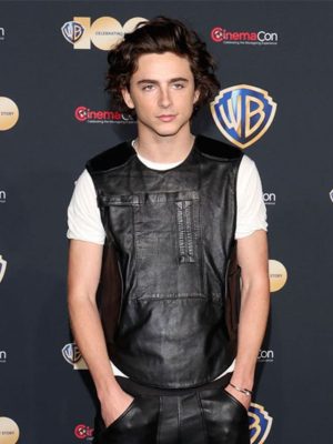 Dune Part Two 2024 Timothee Chalamet CinemaCon Black Leather Vest