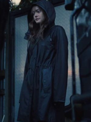 Ella Purnell Sweetpea 2024 Rhiannon Black Leather Hooded Coat
