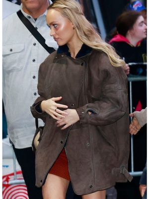 Lily-Rose Depp Brown Leather Oversized Jacket