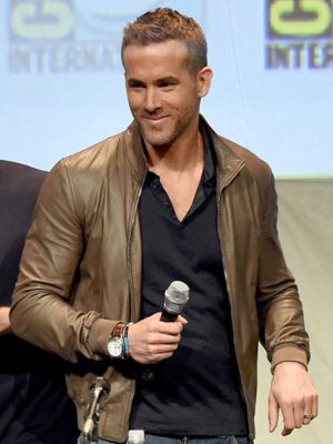 Ryan Reynolds Comic-Con Brown Leather Bomber Jacket