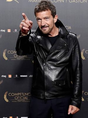 Antonio Banderas Black Leather Motorcycle Jacket