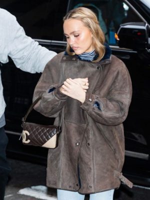 Lily-Rose Depp Brown Leather Oversized Jacket