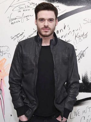 Richard Madden Black Leather Bomber Jacket
