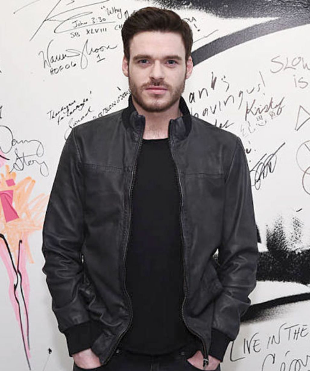 Richard Madden Black Leather Bomber Jacket