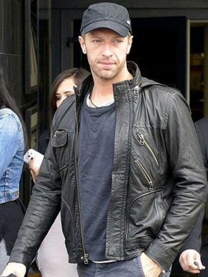 Chris Martin Street Style Black Leather Jacket