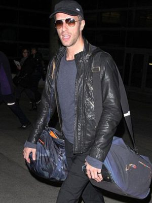 Chris Martin Street Style Black Leather Jacket
