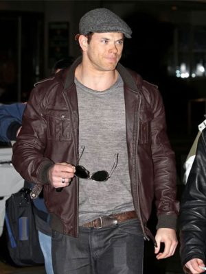 Kellan Lutz Brown Leather Bomber Jacket