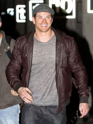 Kellan Lutz Brown Leather Bomber Jacket