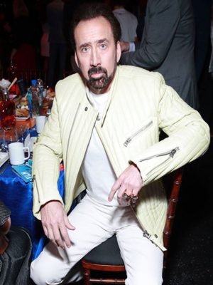 Nicolas Cage Off White Leather Jacket