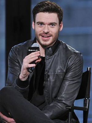 Richard Madden Black Leather Bomber Jacket