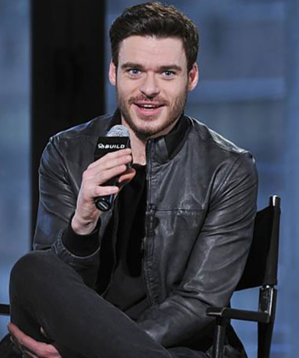 Richard Madden Black Leather Bomber Jacket