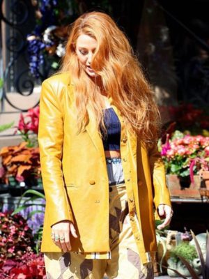 Blake Lively It Ends With Us 2024 Lily Mustard Yellow Leather Coat
