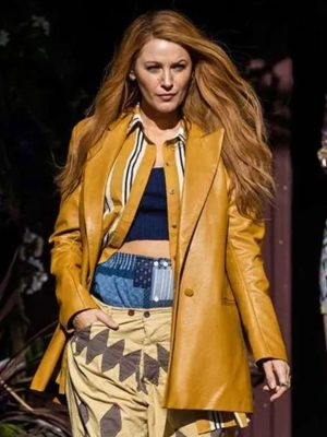 Blake Lively It Ends With Us 2024 Lily Mustard Yellow Leather Coat