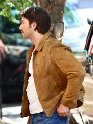 Brandon Sklenar It Ends With Us 2024 Atlas Corrigan Brown Suede Leather Jacket