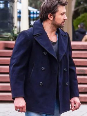 Brandon Sklenar It Ends With Us 2024 Atlas Corrigan Blue Wool Coat