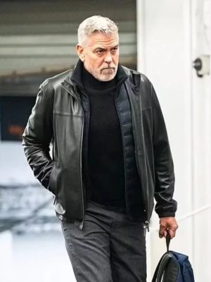 George Clooney Wolfs 2024 Black Leather Jacket