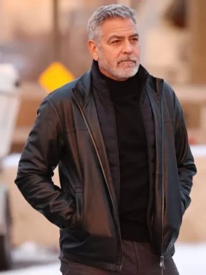 George Clooney Wolfs 2024 Black Leather Jacket