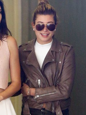 Hailey Baldwin Bieber Brown Leather Jacket