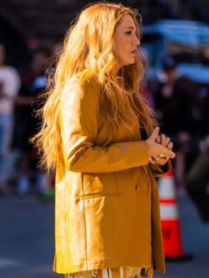 Blake Lively It Ends With Us 2024 Lily Mustard Yellow Leather Coat