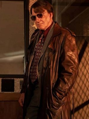 Charles-Haden Savage Only Murders in the Building Steve Martin Brown Leather Coat