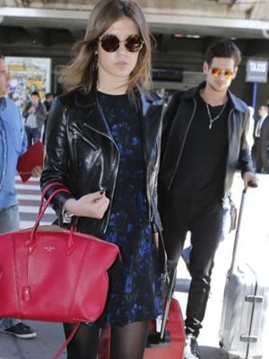 Adèle Exarchopoulos Black Cropped Leather Jacket