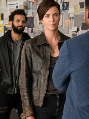 Charlize Theron The Old Guard Andy Brown Brown Distressed Leather Jacket