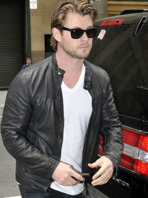 Chris Hemsworth Street Style Black Leather Jacket