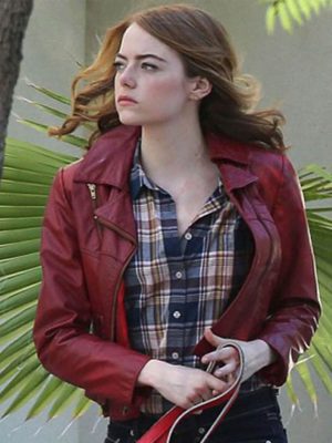 Emma Stone la la land Red Leather Jacket