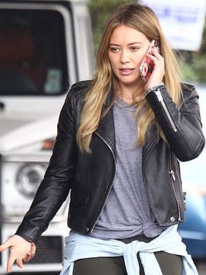 Hilary Duff Black Leather Biker Jacket