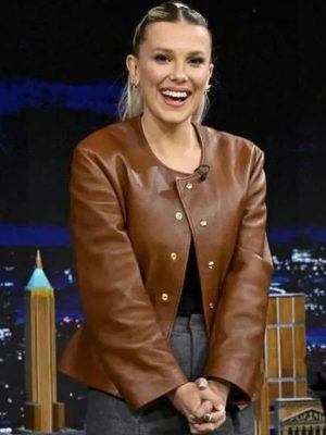 Â Millie Bobby The Tonight Show Brown Leather Jacket