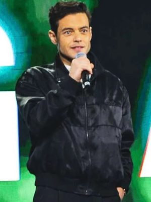 Charles Heller The Amateur 2025 Rami Malek Black Bomber Jacket