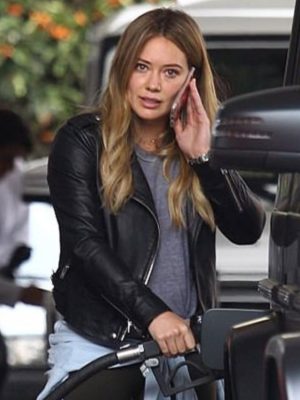 Hilary Duff Black Leather Biker Jacket