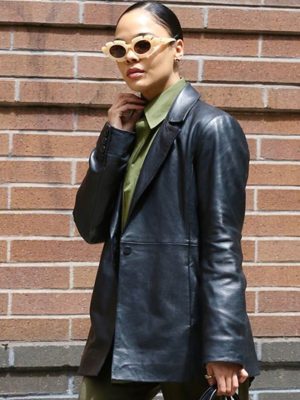 Tessa Thompson Black Leather Blazer
