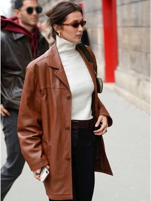 Bella Hadid Classic Brown Leather Jacket