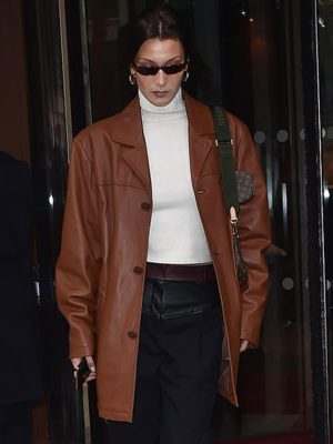 Bella Hadid Classic Brown Leather Jacket