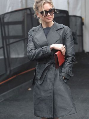 Renee Zellweger Black Leather Long Coat