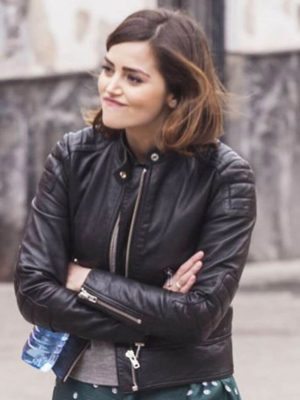 Clara Oswald Doctor Who S02 Jenna Coleman Black Leather Jacket
