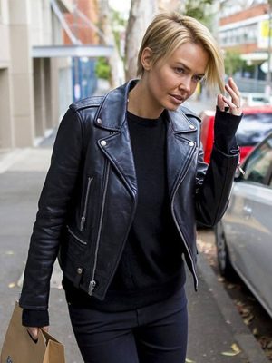 Lara Bingle Black Biker Leather Jacket