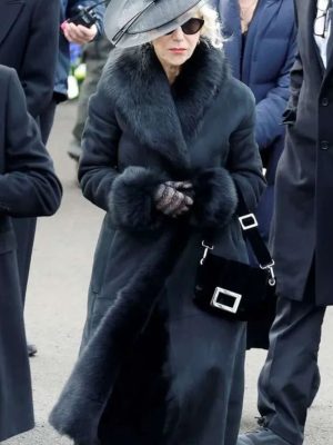 Maeve Harrigan MobLand Black Suede Fur Coat