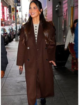 Olivia Munn GMA Studios Brown Trench Wool Coat