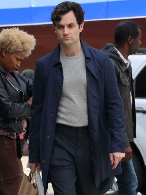 Penn Badgley You S05 Joe Goldberg Blue Cotton Coat