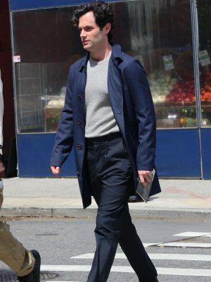 Penn Badgley You S05 Joe Goldberg Blue Cotton Coat