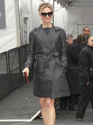 Renee Zellweger Black Leather Long Coat
