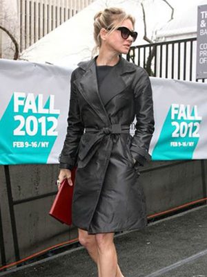 Renee Zellweger Black Leather Long Coat