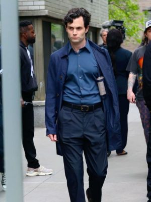 Penn Badgley You S05 Joe Goldberg Blue Cotton Coat