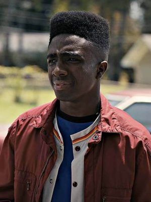 Stranger Things S04 Lucas Sinclair Maroon Jacket Outfit
