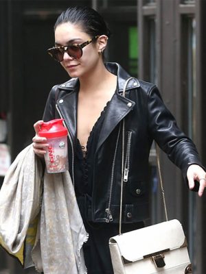 Vanessa Hudgens Black Leather Jacket Outfit