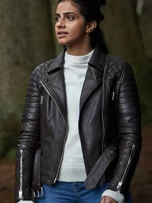 Yaz Khan Doctor Who S17 Mandip Gill Black Leather Biker Jacket