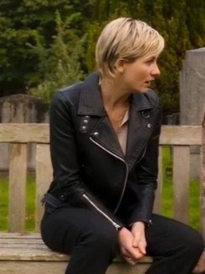Jodie Whittaker Toxic Town S01 Susan McIntyre Black Biker Leather Jacket