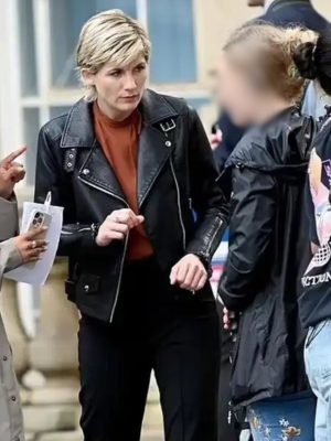 Jodie Whittaker Toxic Town S01 Susan McIntyre Black Biker Leather Jacket